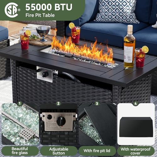 7 Piece Wicker Rattan Patio Sectional Sofa Set with Cushion D59833