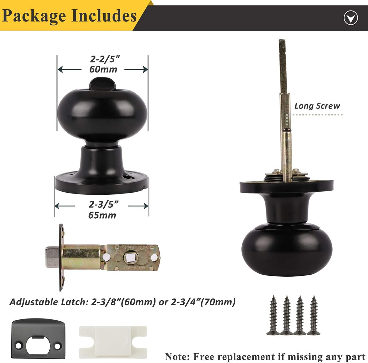 5 Pack Black Door Knobs Privacy Locks R54587