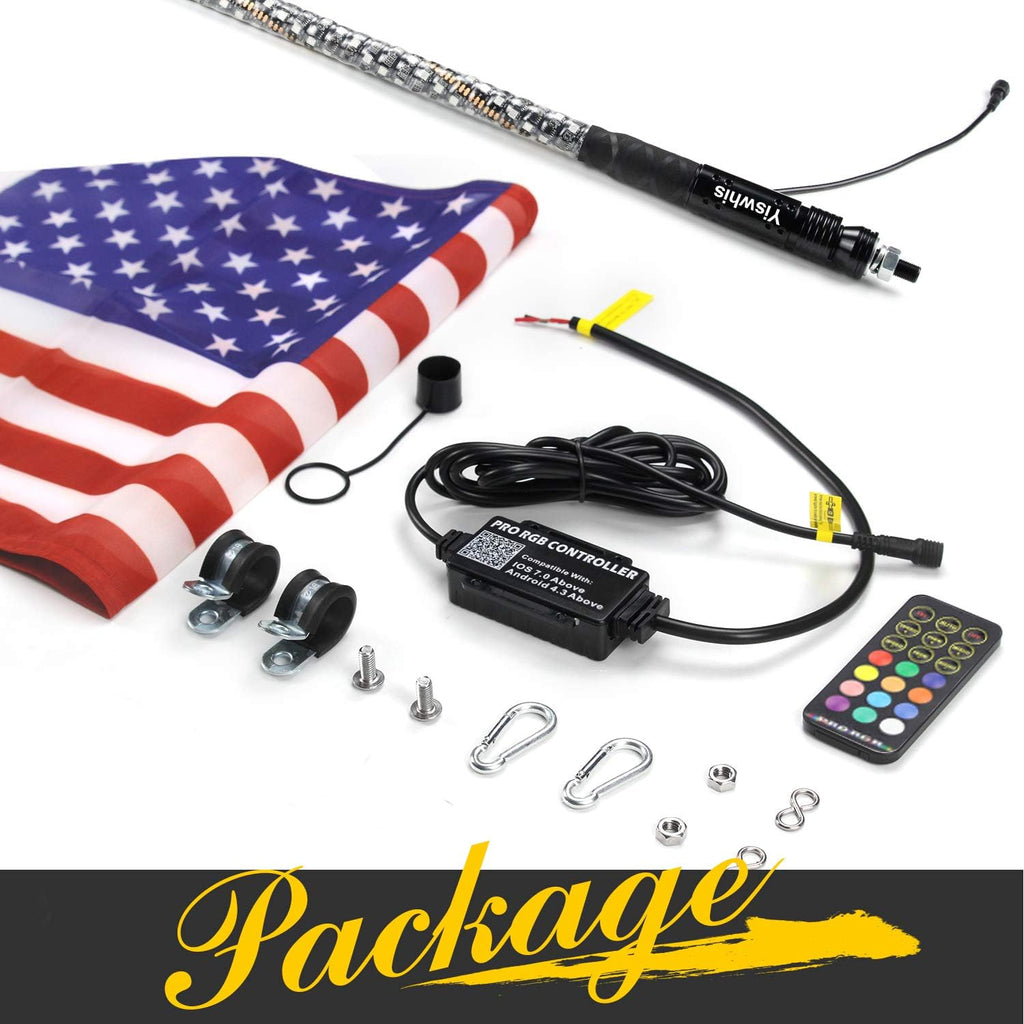 Seamless Spiral Wrapped 4FT Lighted Whips with Remote and App Control H7346
