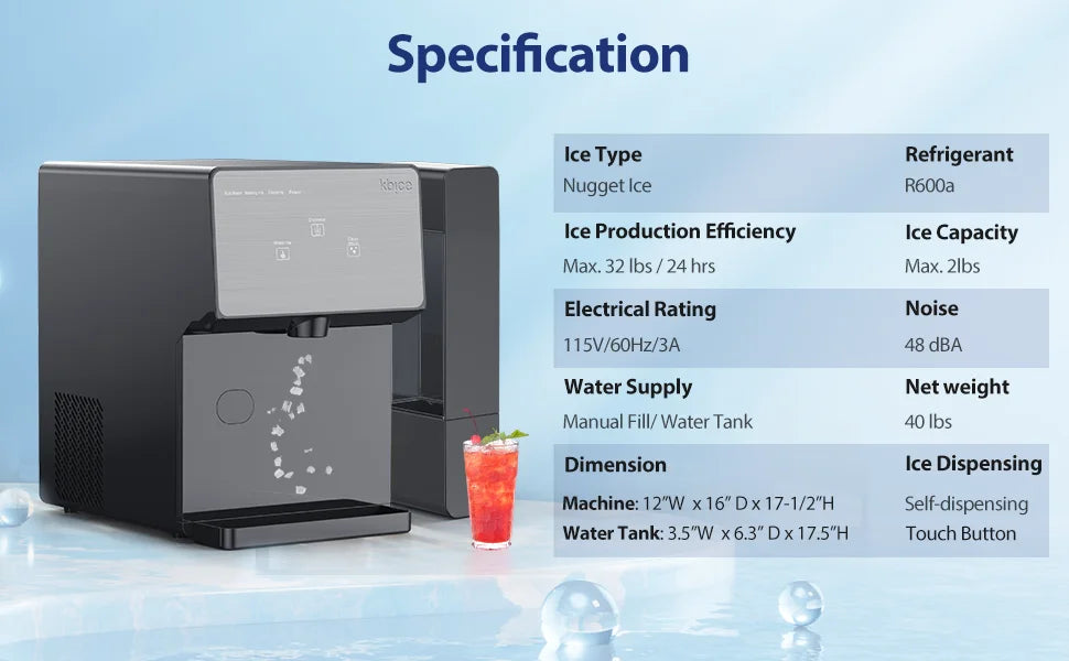 Self Dispensing Countertop Nugget Ice Maker with Water Tank K9677