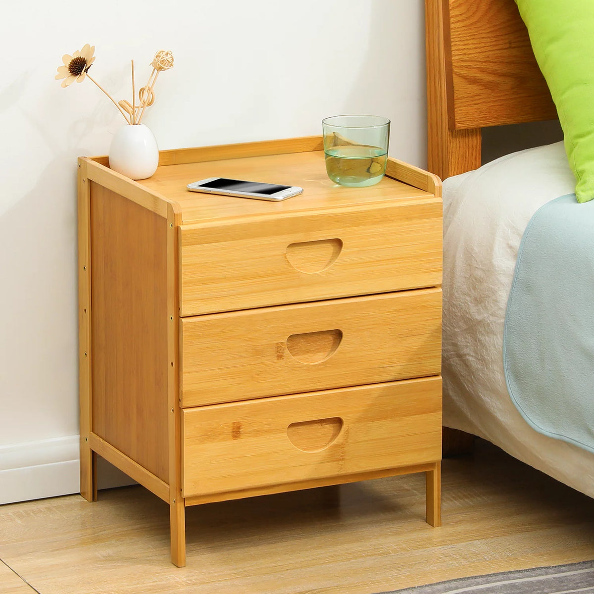 Bamboo 3 Tiers 3 Drawers Nightstand Y472