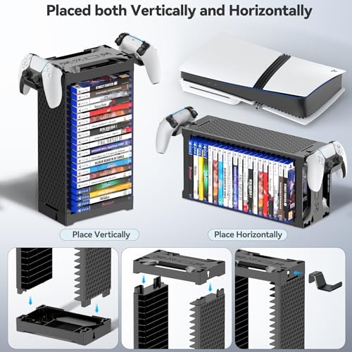 Video Game Disc Rack Tower Storage Holder Stand with Controller Holder C94852