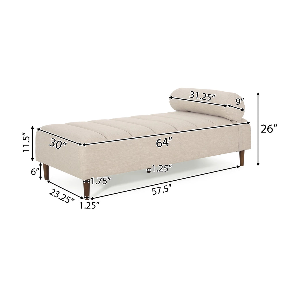 Beige Fabric Tufted Chaise Lounge with Bolster Pillow T352