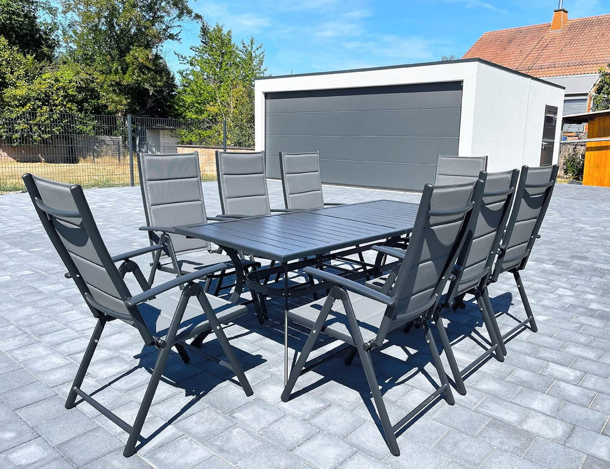 9 Pieces Outdoor Patio Dining Set with 8 Folding Chairs and Aluminum Table, Grey B265613