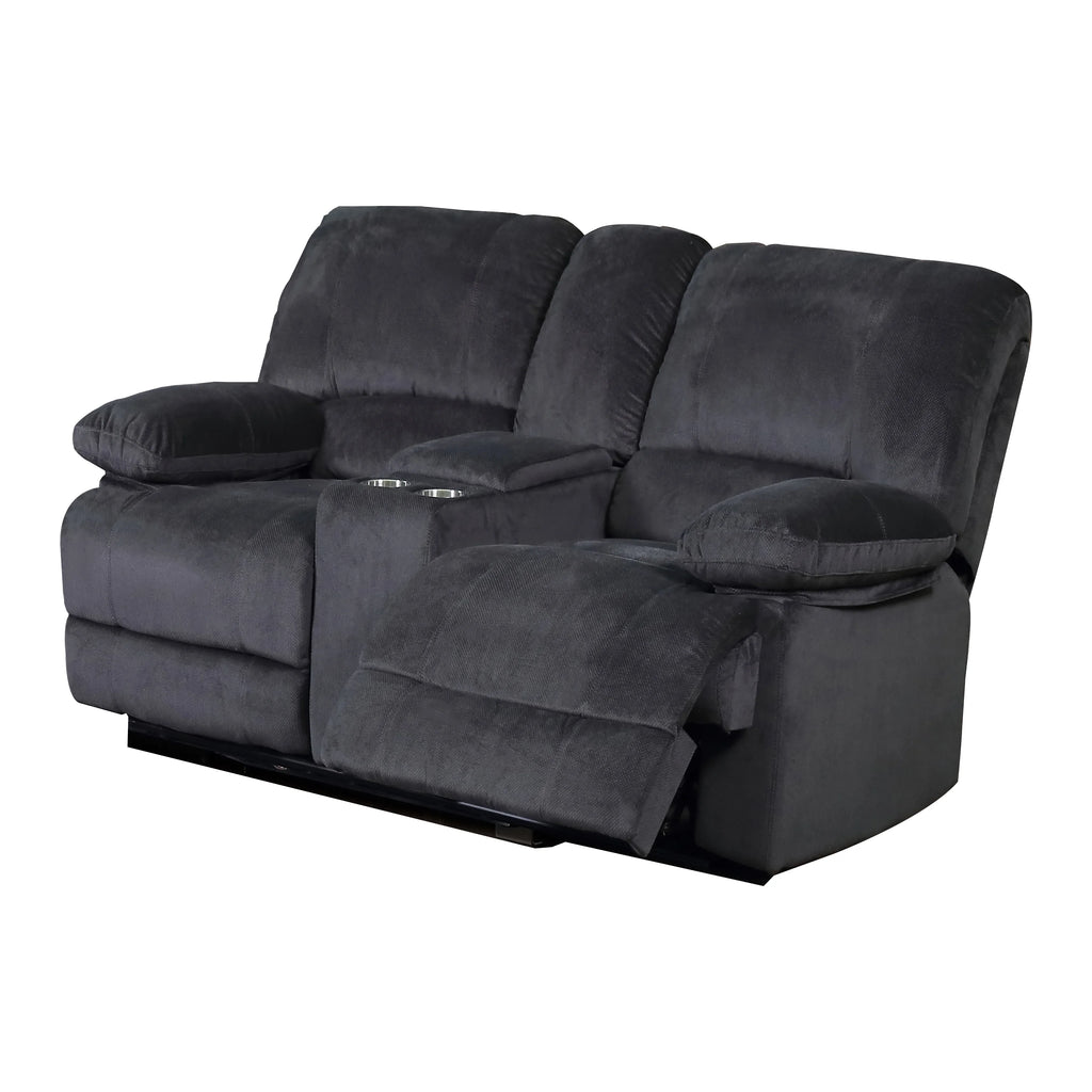 Grey Reclining Love Seat with Console W27326