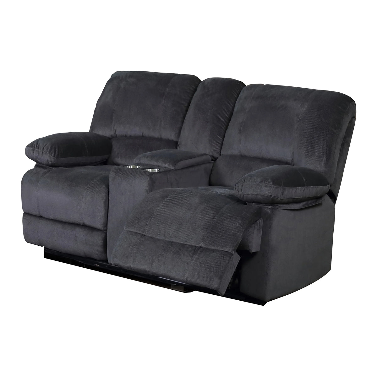 Grey Reclining Love Seat with Console W27326