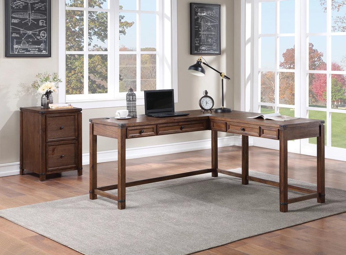 L-Shape Desk in Brushed Walnut Finish I907