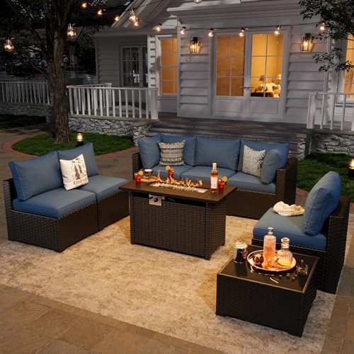 7 Piece Wicker Rattan Patio Sectional Sofa Set with Cushion D59833