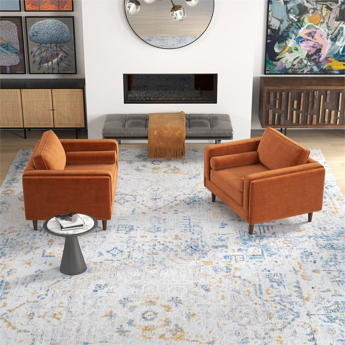 Orange Velvet Lounge Chair Set of 2 S421746