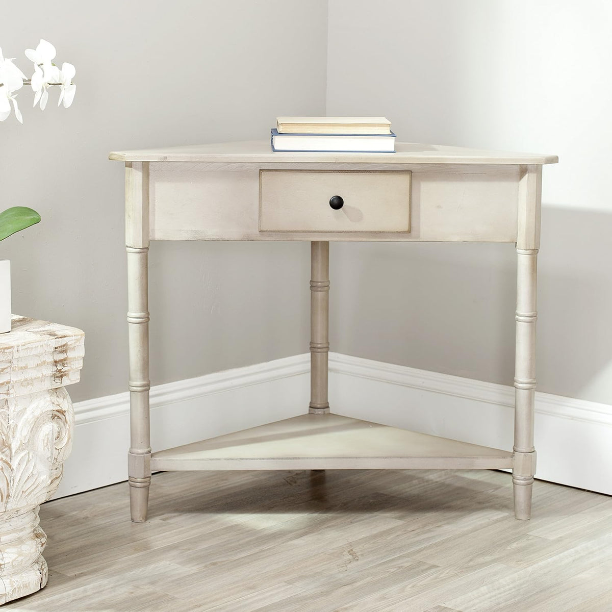 Distressed Black Corner Table L9982