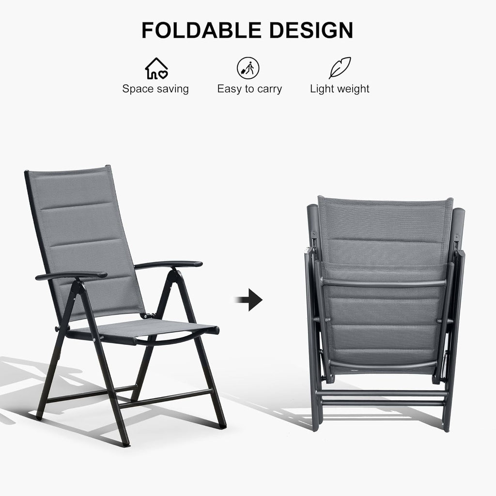 9 Pieces Outdoor Patio Dining Set with 8 Folding Chairs and Aluminum Table, Grey B265613