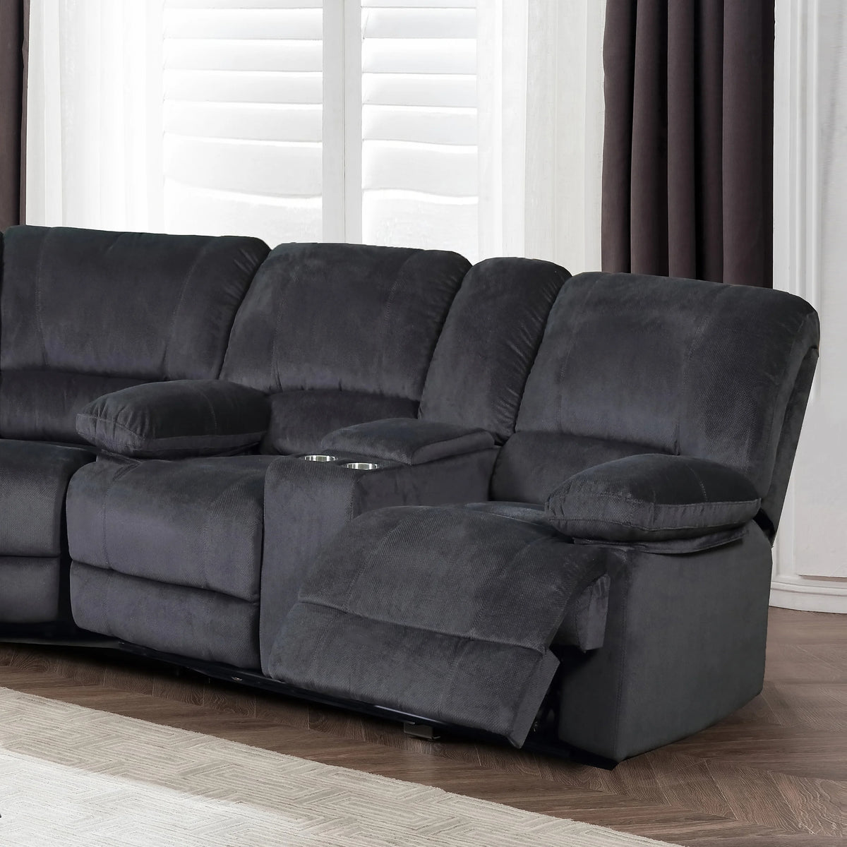 Grey Reclining Love Seat with Console W27326