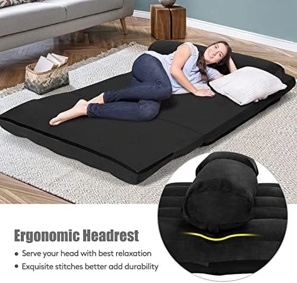 6-Position Foldable Suede Floor Sofa Bed with 2 Pillows (Brown) L177244