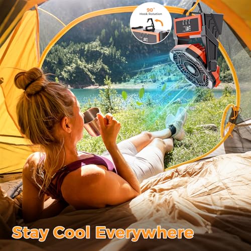 Portable Camping Fan, 20000mAh Rechargeable Battery Operated Fans with Lights, 4 Speed, Adjustable Brightness (Blue Black) Z95482