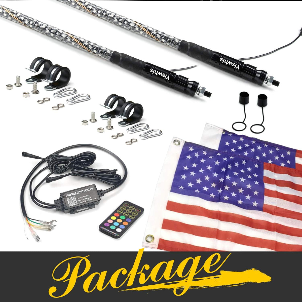 Seamless Spiral Wrapped 4FT Lighted Whips with Remote and App Control H7346