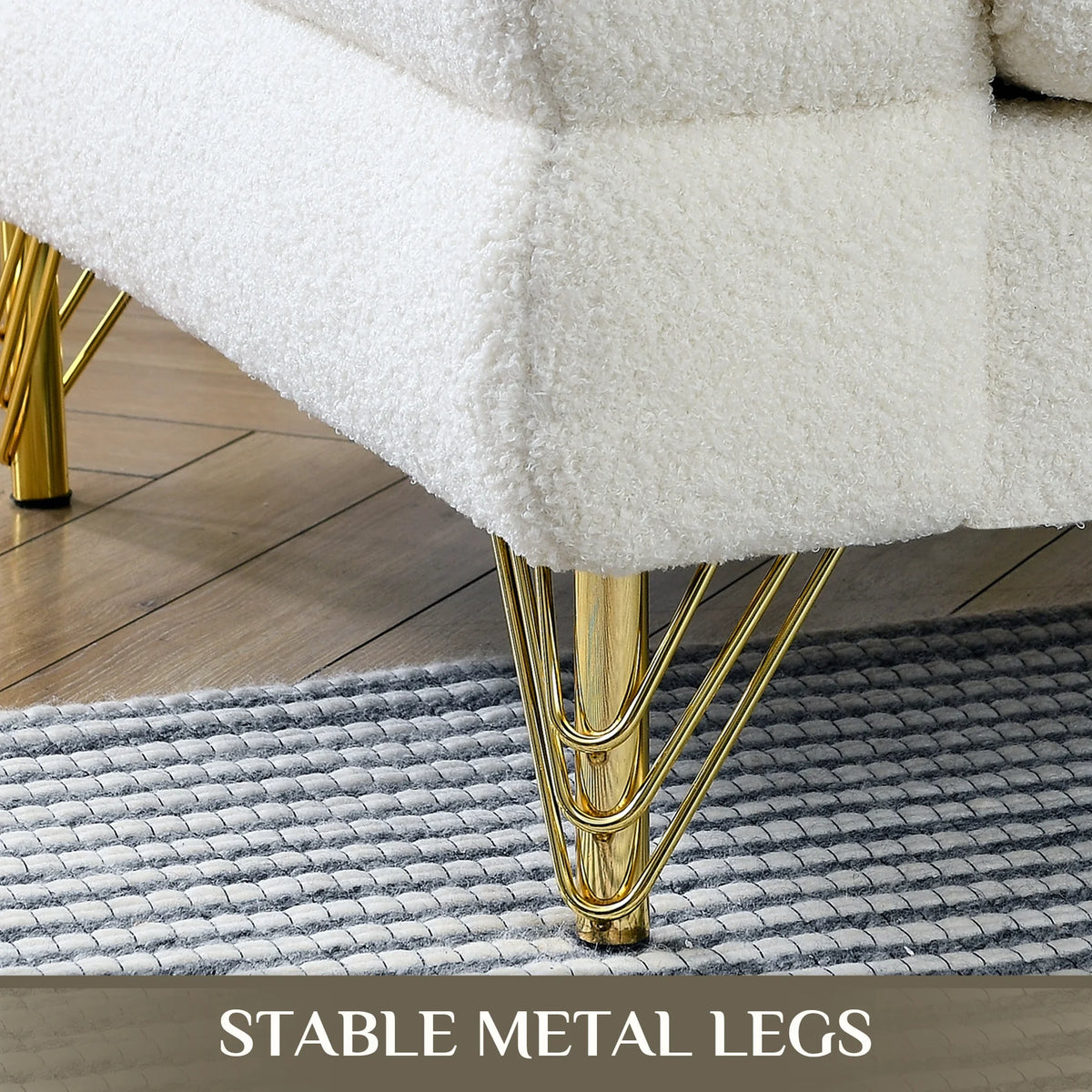 Teddy Fabric Bouclé 3-Seater Sofa with Golden Metal Legs F27563