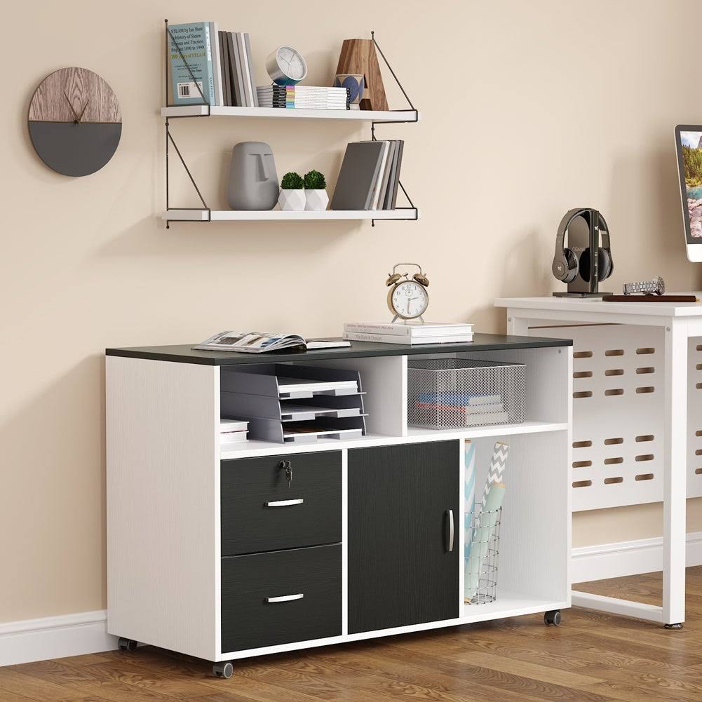 Black 2 Drawer Mobile Lateral File Cabinet with Storage Shelf D56312