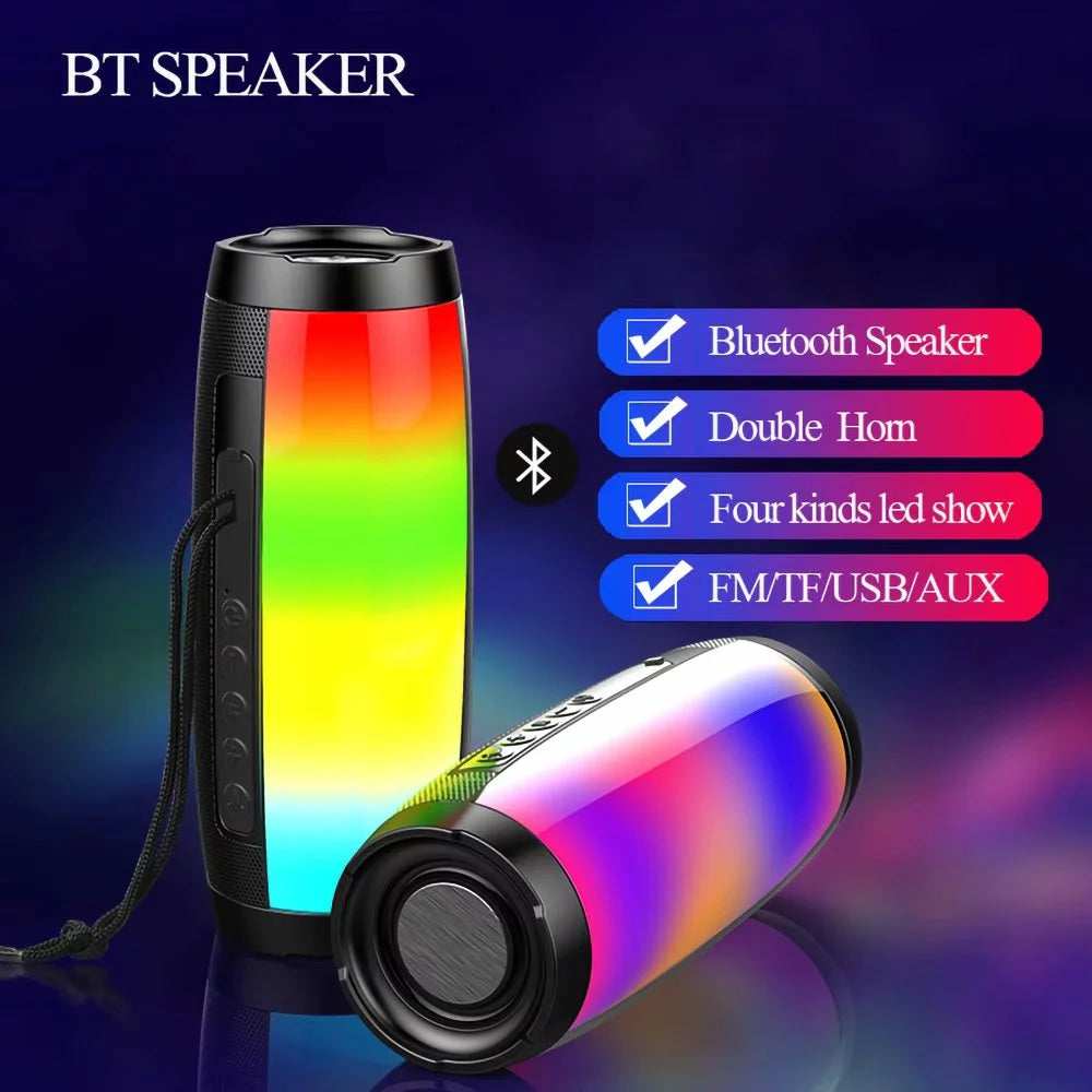Black Portable Bluetooth 5.0 Speaker with LED Lights and 360 Stereo Sound L268