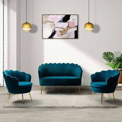Teal Polyester 3 Piece Living Room Set X943