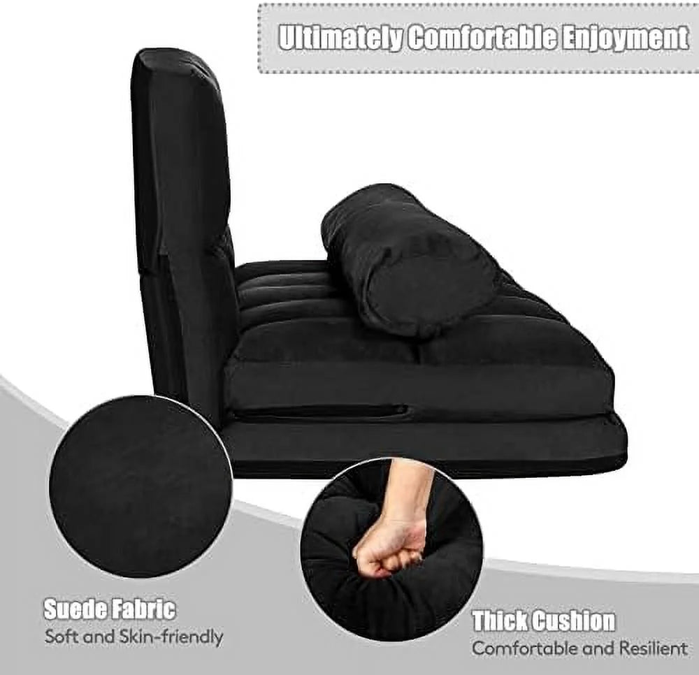 6-Position Foldable Suede Floor Sofa Bed with 2 Pillows (Brown) L177244