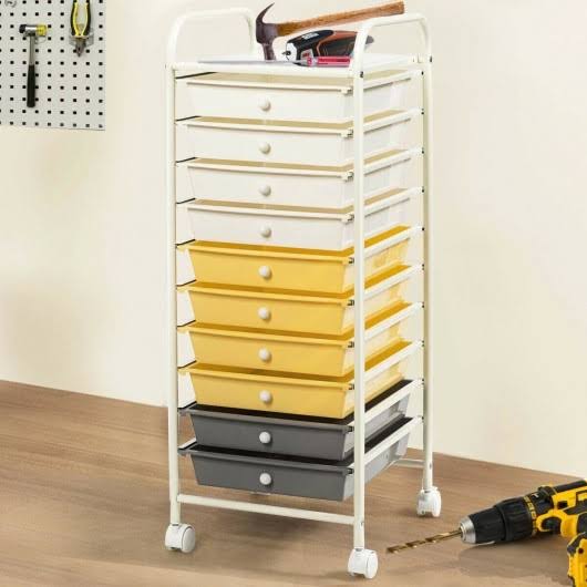10 Drawer Yellow Rolling Storage Cart Organizer H429