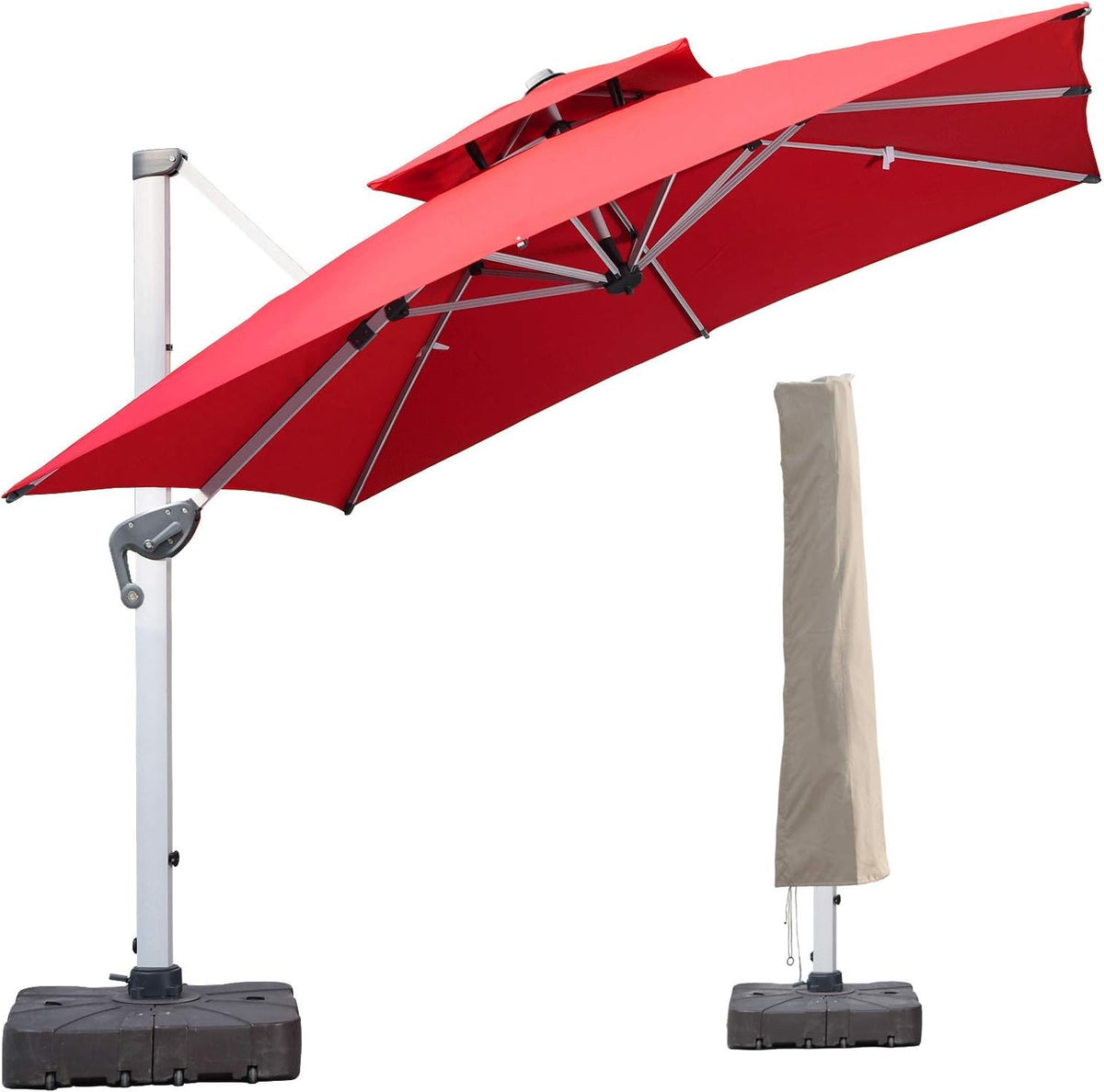 10 FT Offset Cantilever Patio Umbrella with Waterproof Cover, Blue C804