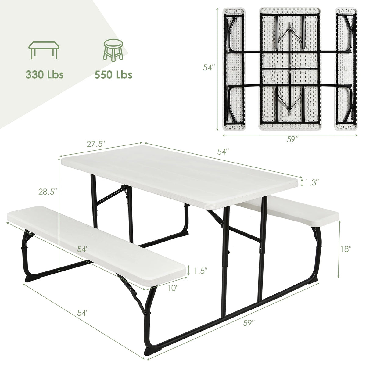 Folding Picnic Table Bench Set Grey O778383