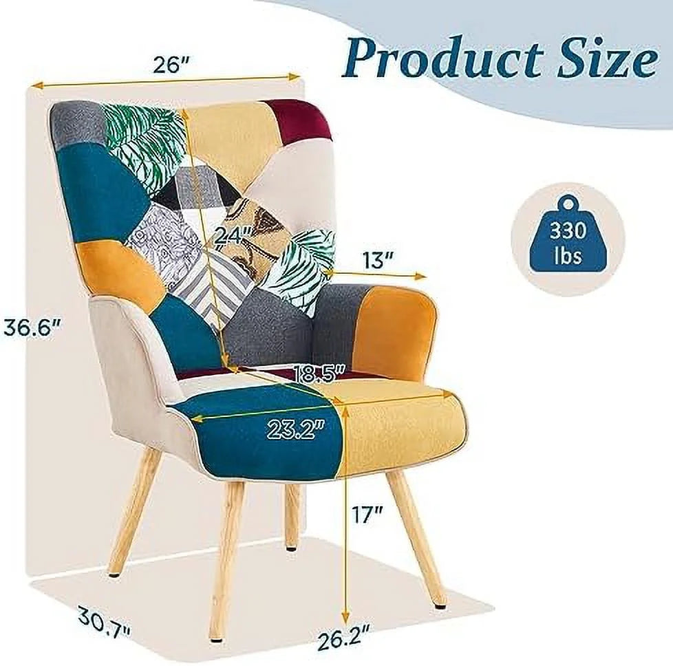 High Back Accent Chair with Linen Fabric and Wood Feet X579