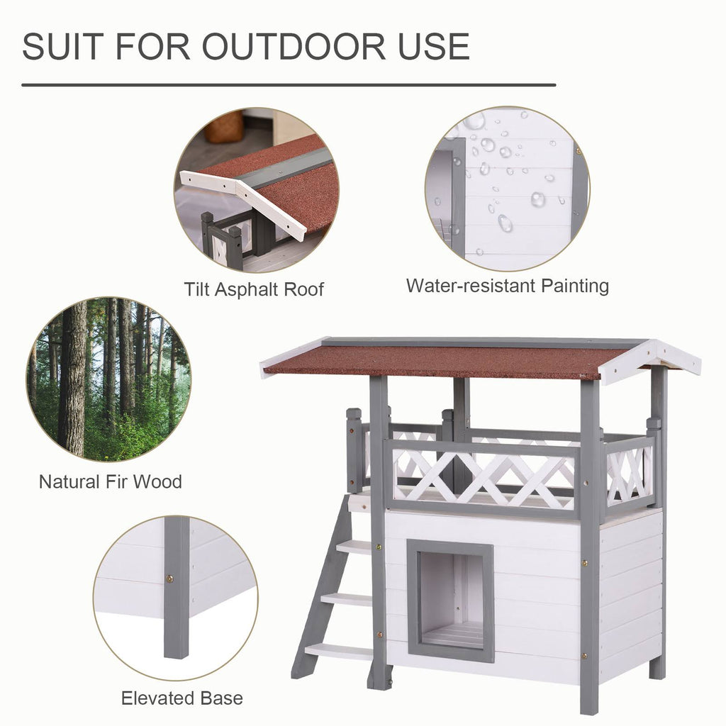 3-Story Wooden Cat House with Balcony J60276