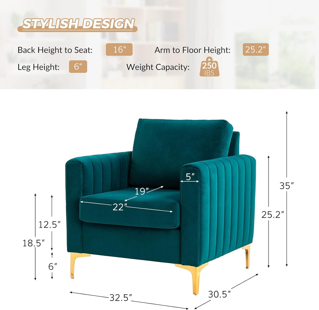 Teal Velvet Club Chairs Set Of 2 with Metal Legs Z965962