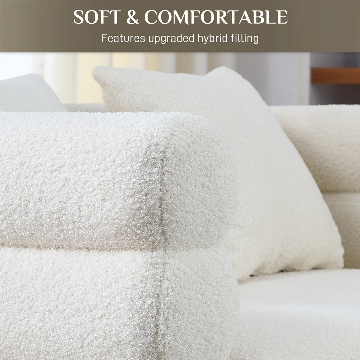 Teddy Fabric Bouclé 3-Seater Sofa with Golden Metal Legs F27563