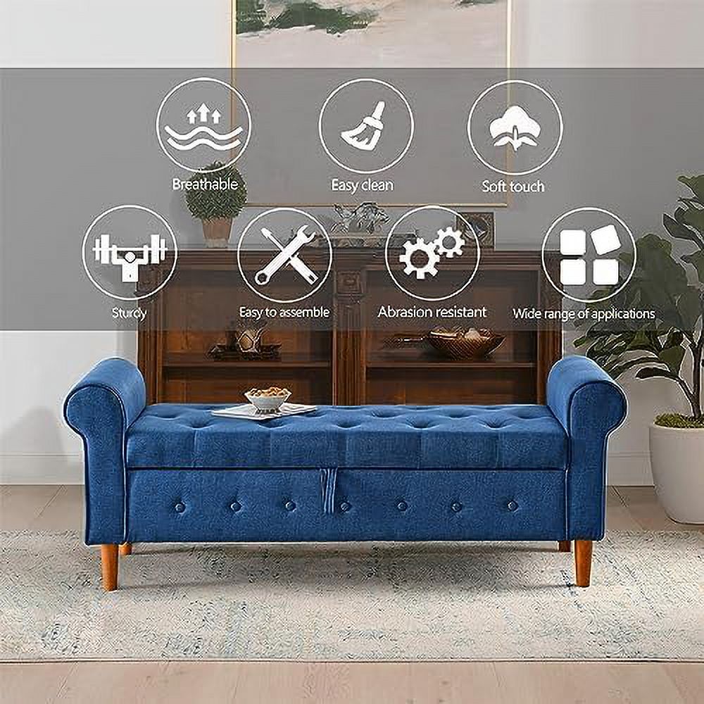 PU Leather Rolled Arm Bed Ottoman Bench with Solid Wood Legs C7653