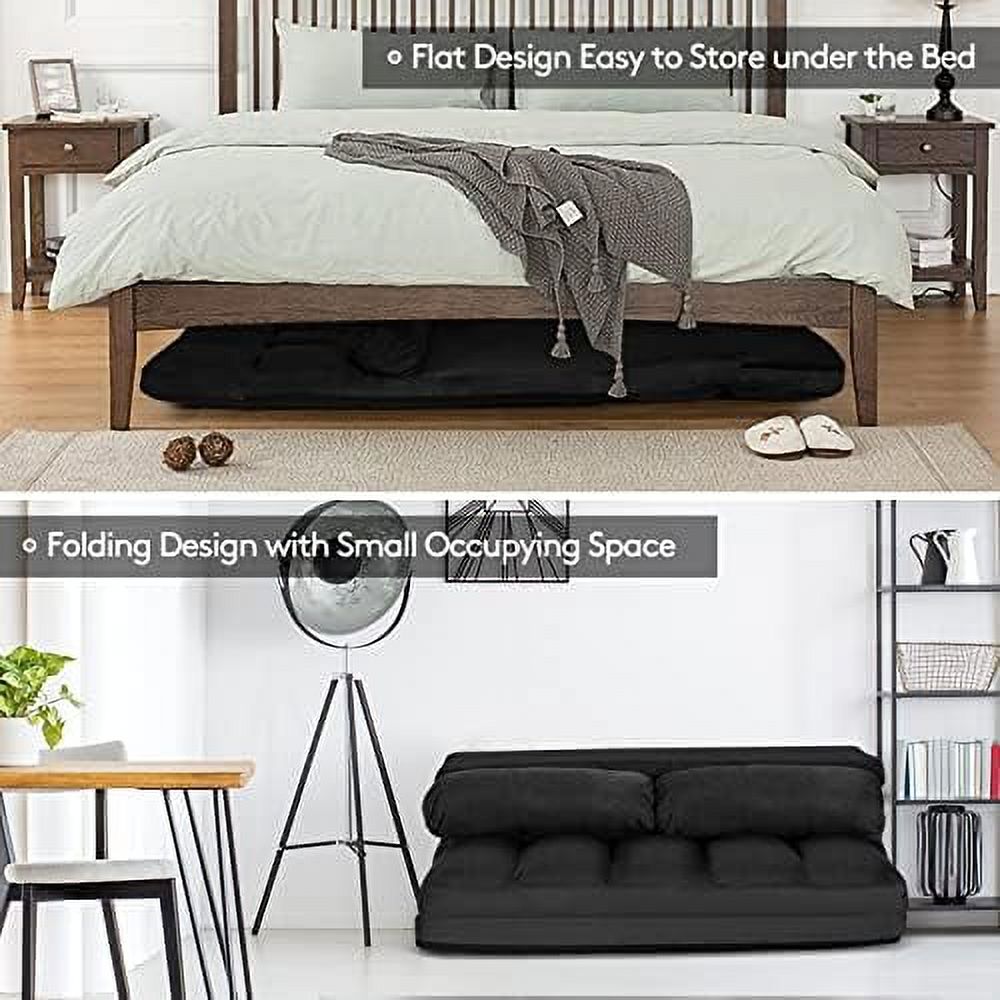 6-Position Foldable Suede Floor Sofa Bed with 2 Pillows (Brown) L177244