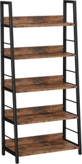Industrial Bookshelves and Bookcases, Ladder Shelf 5 Tier with Metal Frame, Rustics Brown G2840
