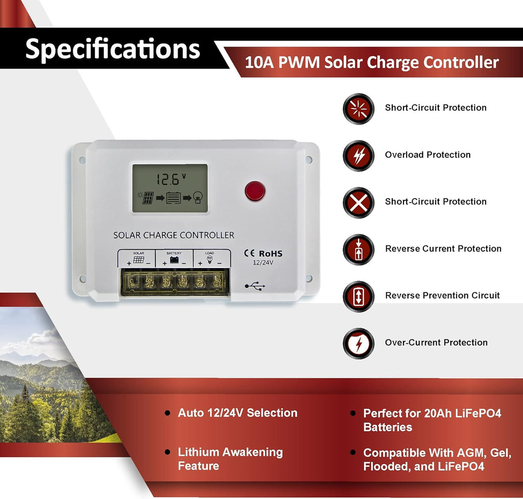 100W 12V Solar Power Kit with 20Ah LiFePO4 Battery T654