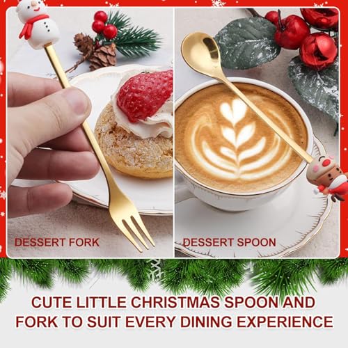 Gold Stainless Steel 3 Spoons and 3 Forks Dessert Set I8943