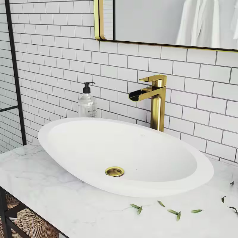 Single Handle Single-Hole Bathroom Vessel Faucet Matte Brushed Gold O227