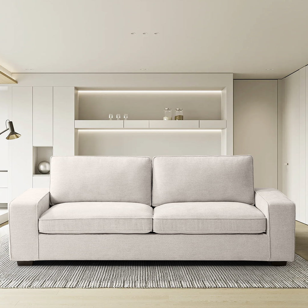 Light Grey Linen Loveseat Sofa with Solid Wood Frame J400355