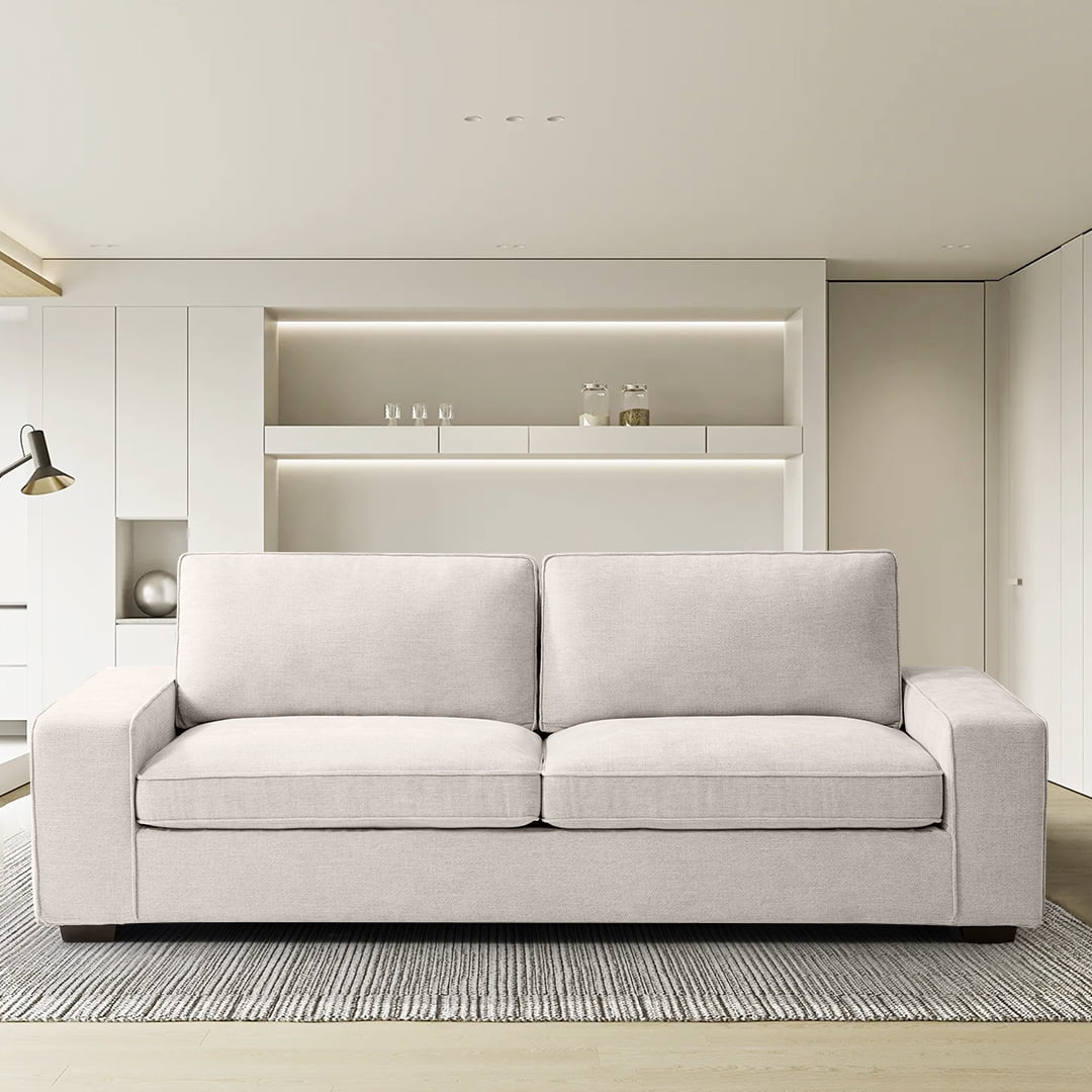 Light Grey Linen Loveseat Sofa with Solid Wood Frame J400355