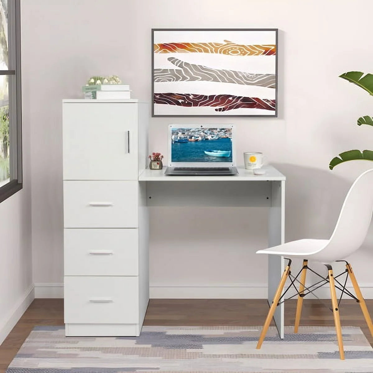 White Office Desk with 3 Storage Drawers E951